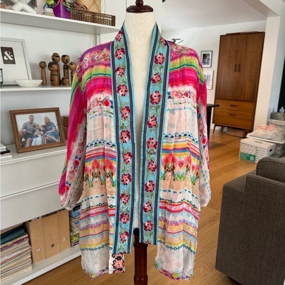 JOHNNY WAS Embroidered Tunic Cardigan XL